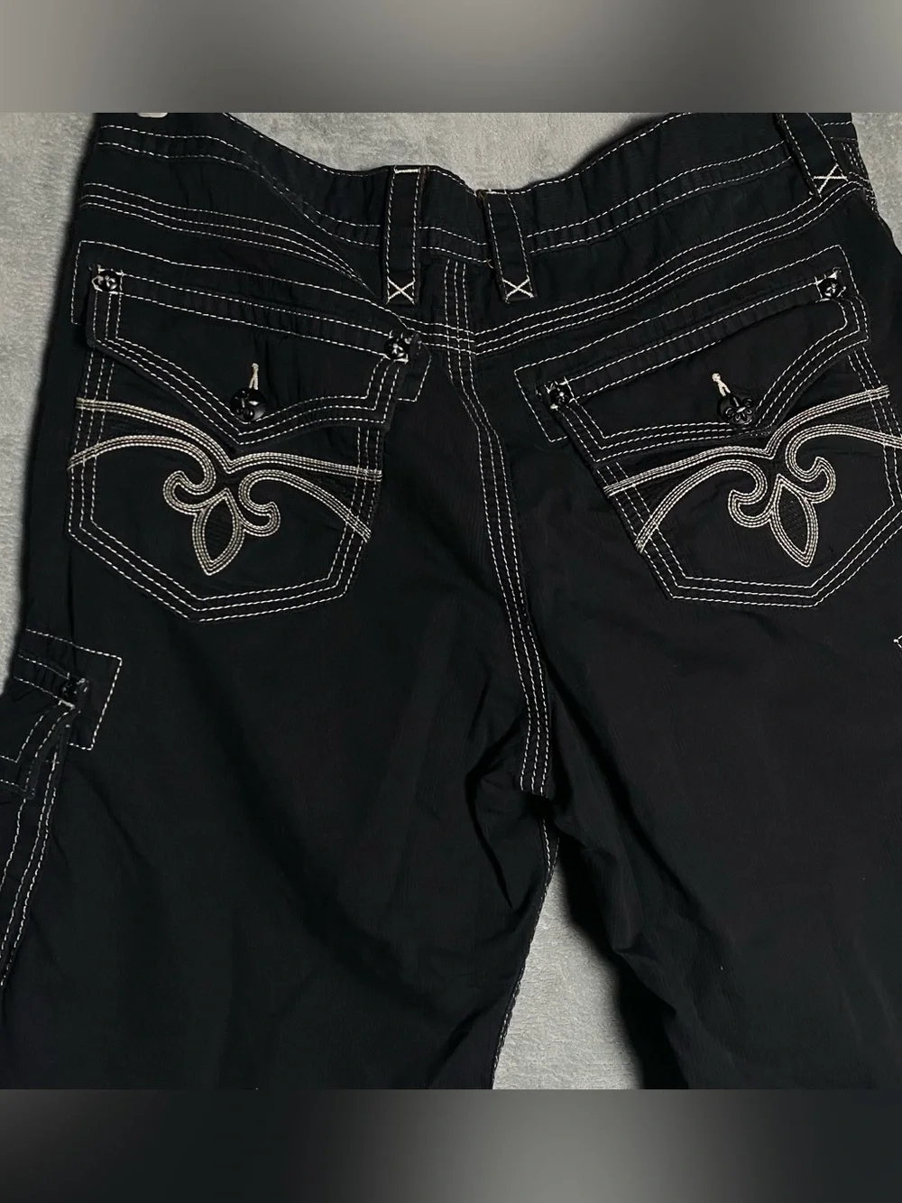 Rock Revival Black Jeans with White Stitching size 38/23 Jorts Baggy Cargo